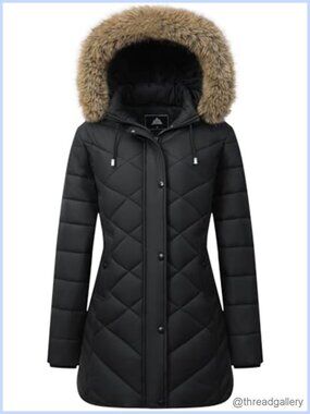 Women's Long Warm Winter Down Coat Thickened Fleece Lined Hooded Jacket